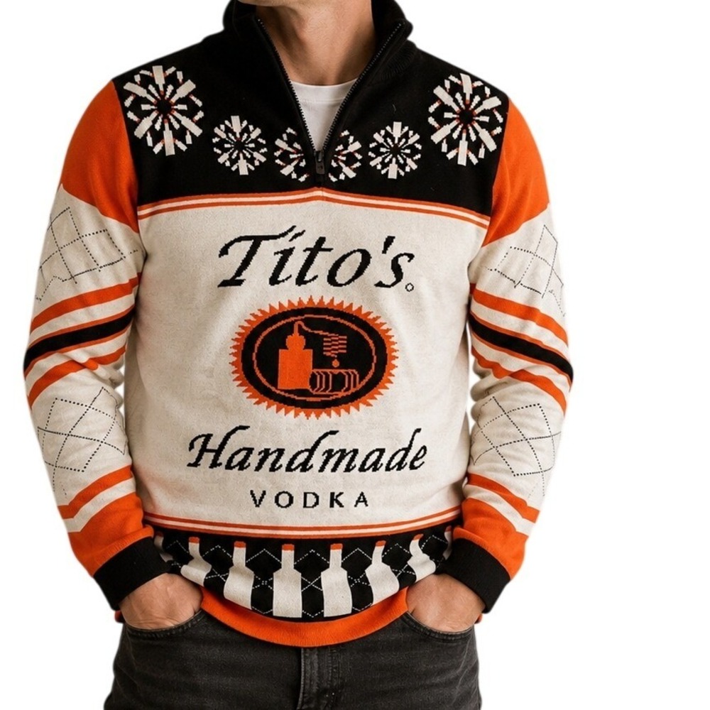Tito's Handmade‎ Vodka Quarter Zip Holiday Sweater Men's Small